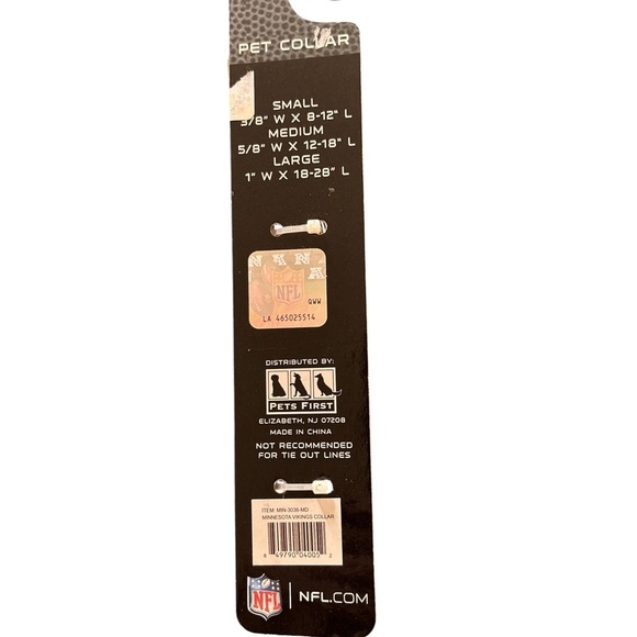 NFL Minnesota Vikings Med Dog Collar Pers First 5/8”X-12-18” L Purple Gold NEW - Picture 2 of 2